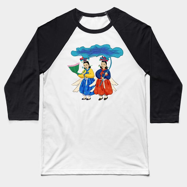 Minhwa: Taoist Fairy Sisters A-2 Type Baseball T-Shirt by koreanfolkpaint